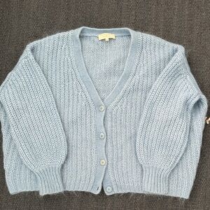 Sézane Light Blue V-Neck Button Front Women's Sweater Cardigan